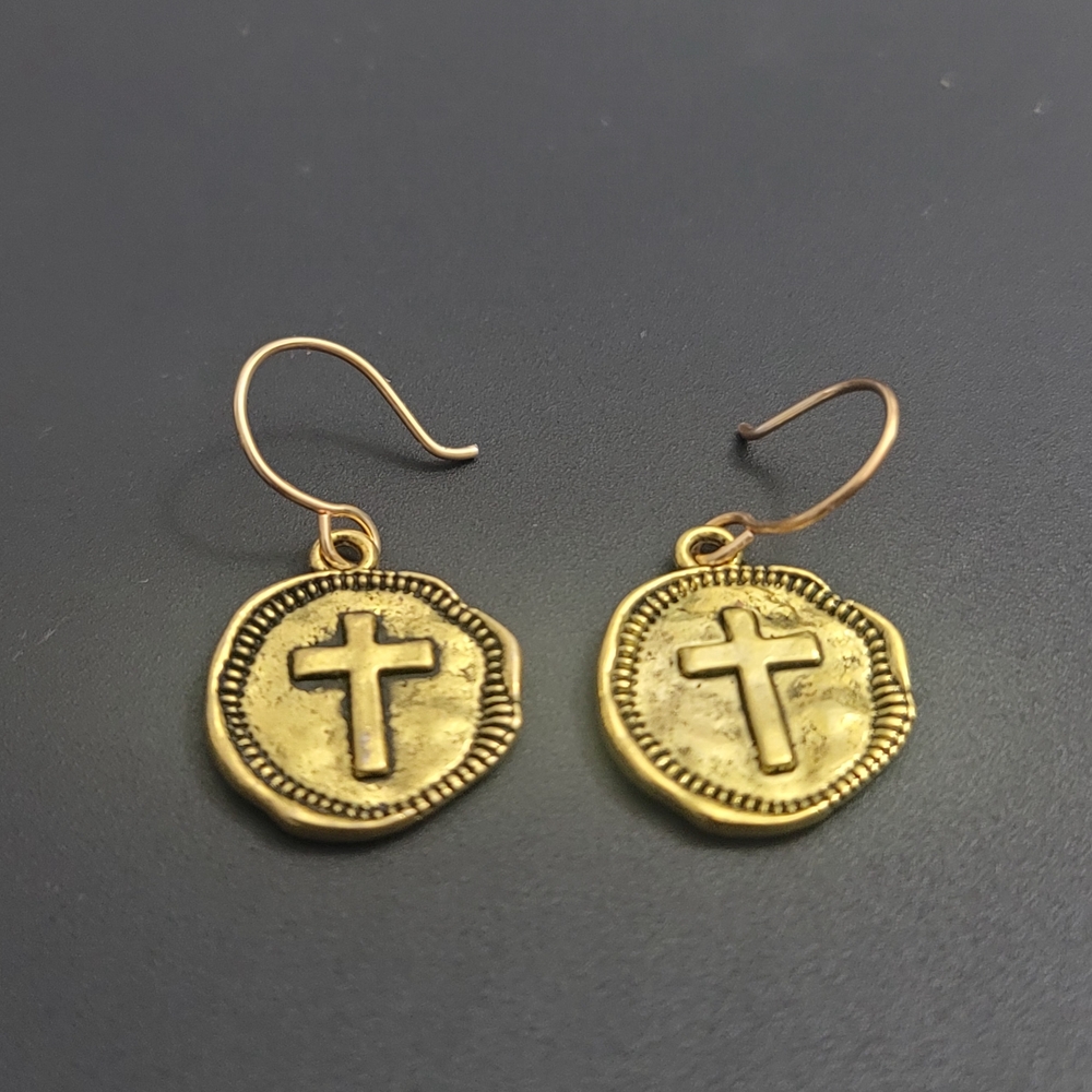 Gold Cross Dangle Earrings